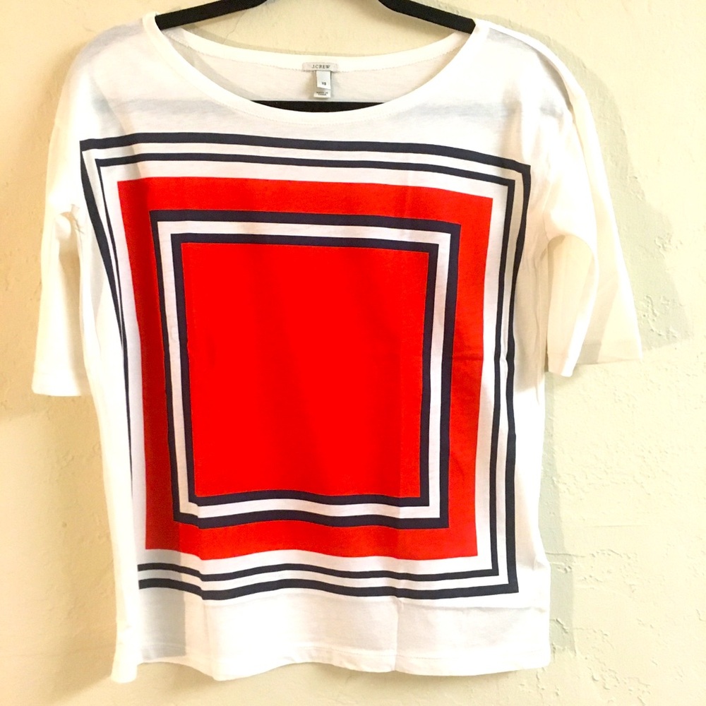 J Crew 100% Cotton Graphic T Shirt Size XS Oversized White Blue Red